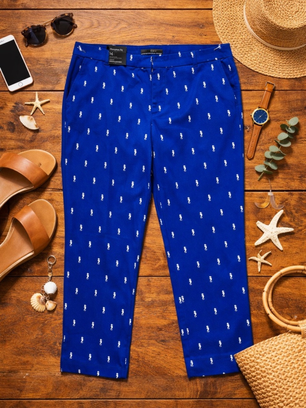Banana Republic Blue Seahorse Print Cropped Sloan Pants Slacks